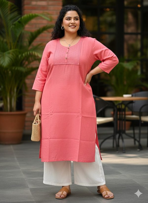Big Size Plain Side Open kurti OTF - 14432 lite peach