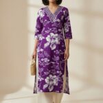 V Neck Embroidery Side Open Kurtis