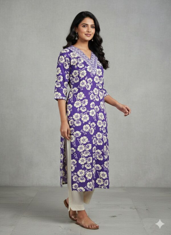 V Neck Embroidery Side Open Kurtis  PA2047 ( RANDOM DESIGN)